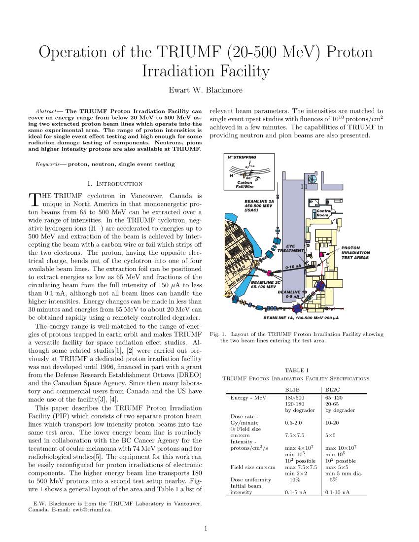 Operation of the TRIUMF (20-500 Mev) Proton Irradiation Facility Ewart W