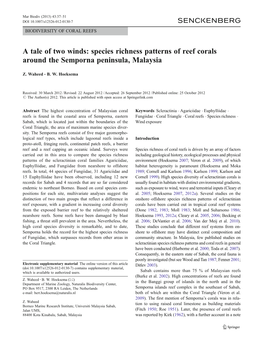 Species Richness Patterns of Reef Corals Around the Semporna Peninsula, Malaysia