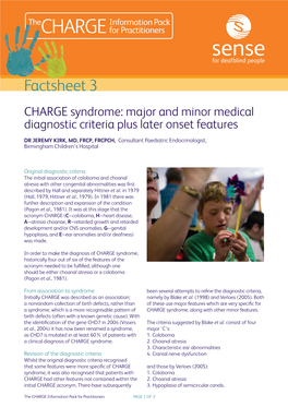 CHARGE Factsheet 3 Clinical Diagnosis and Features