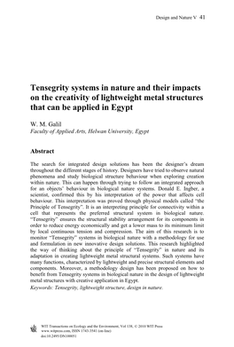 Tensegrity Systems in Nature and Their Impacts on the Creativity of Lightweight Metal Structures That Can Be Applied in Egypt