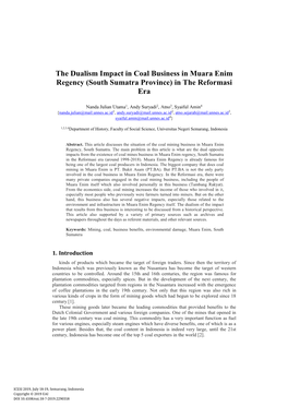 The Dualism Impact in Coal Business in Muara Enim Regency (South Sumatra Province) in the Reformasi Era