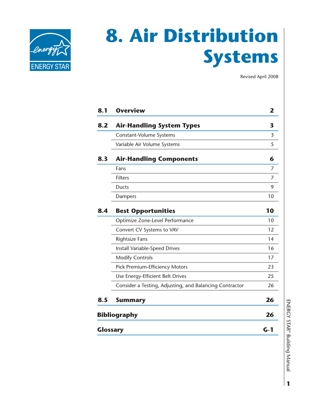 Energy Star Building Upgrade Manual Air Distribution Systems Chapter 8