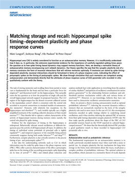 Hippocampal Spike Timing–Dependent Plasticity and Phase Response Curves