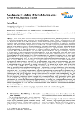 Geodynamic Modeling of the Subduction Zone Around the Japanese Islands