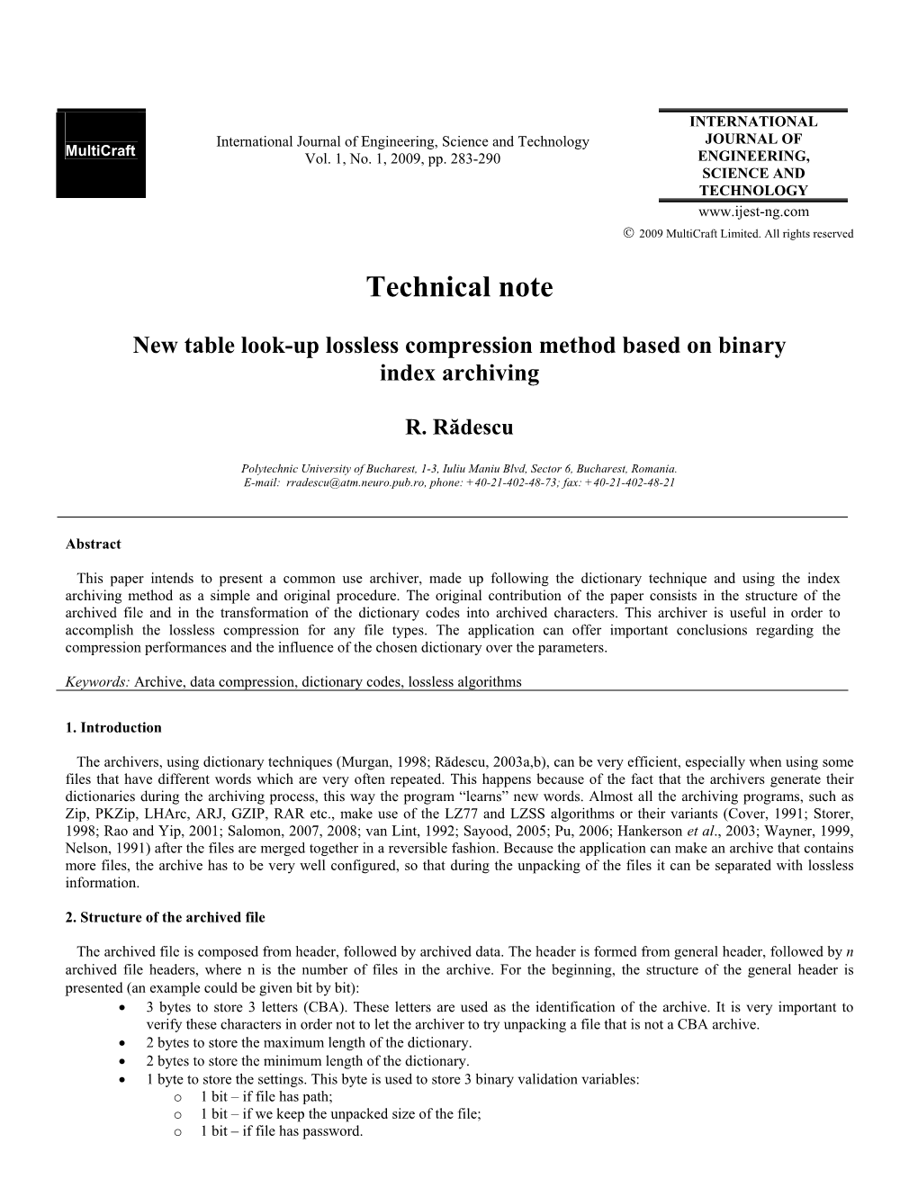 Technical Note: New Table Look-Up Lossless Compression Method