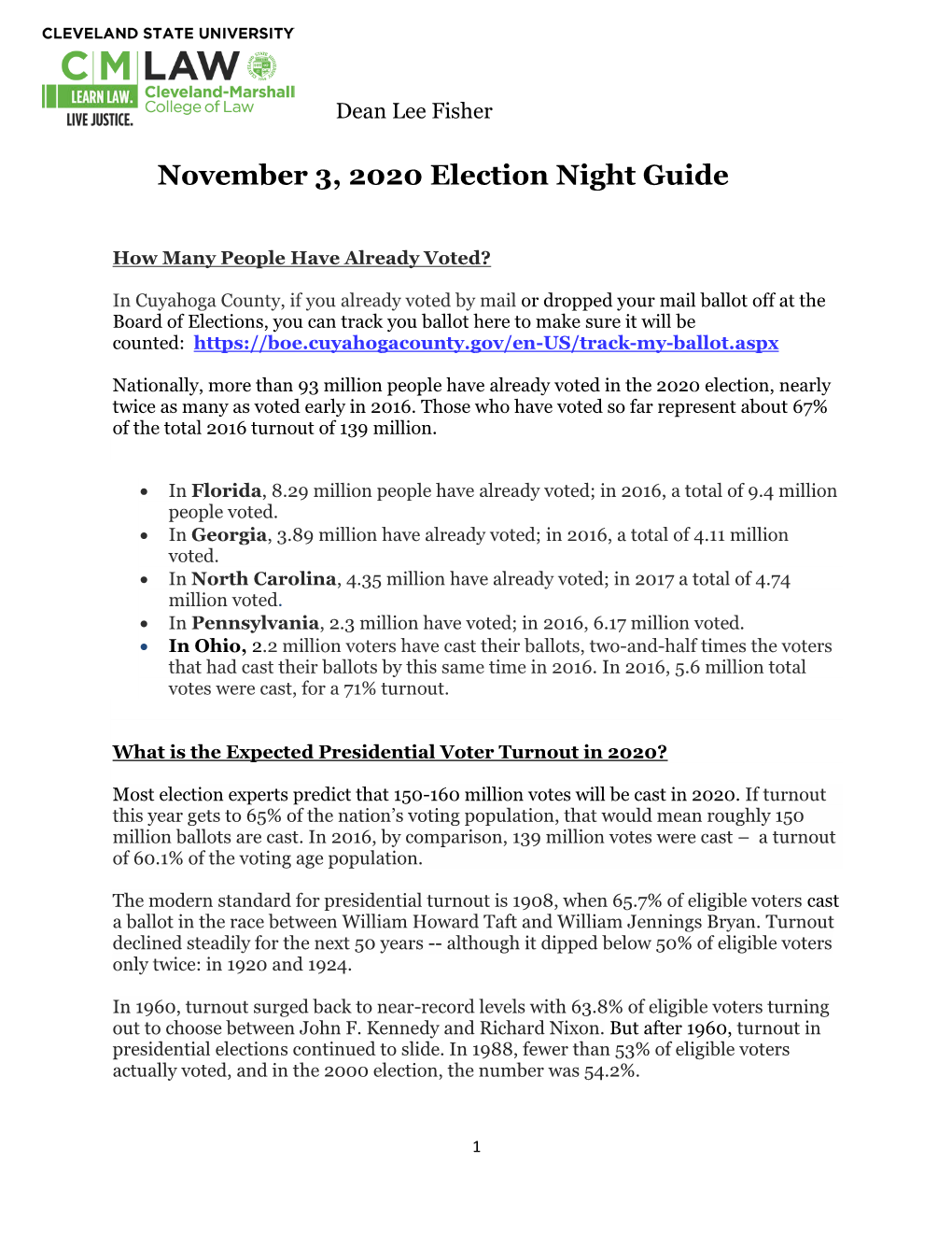 Nonpartisan November 3, 2020 Election Night Guide