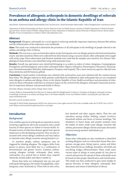 Prevalence of Allergenic Arthropods in Domestic Dwellings of Referrals to an Asthma and Allergy Clinic in the Islamic Republic of Iran