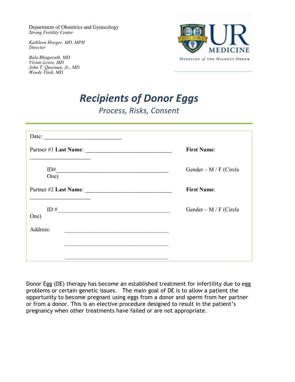 Recipients of Donor Eggs Process, Risks, Consent