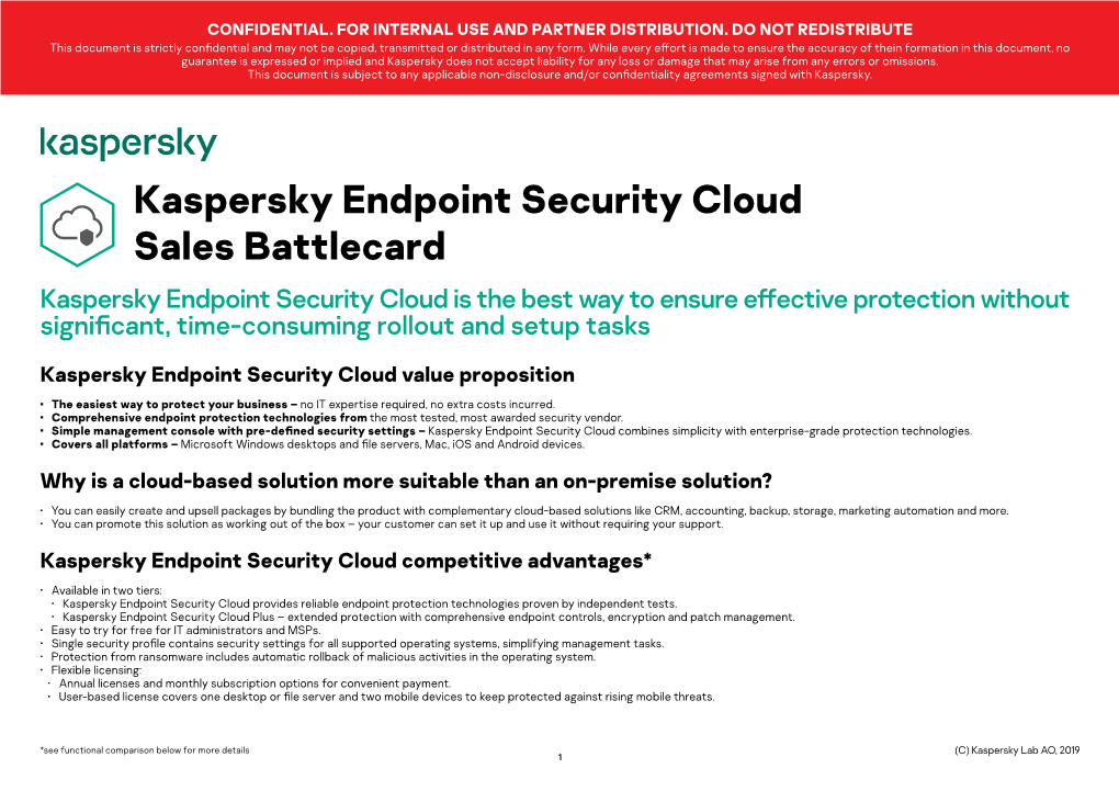 Kaspersky Endpoint Security Cloud Sales Battlecard