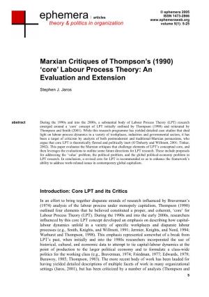 Labour Process Theory: an Evaluation and Extension