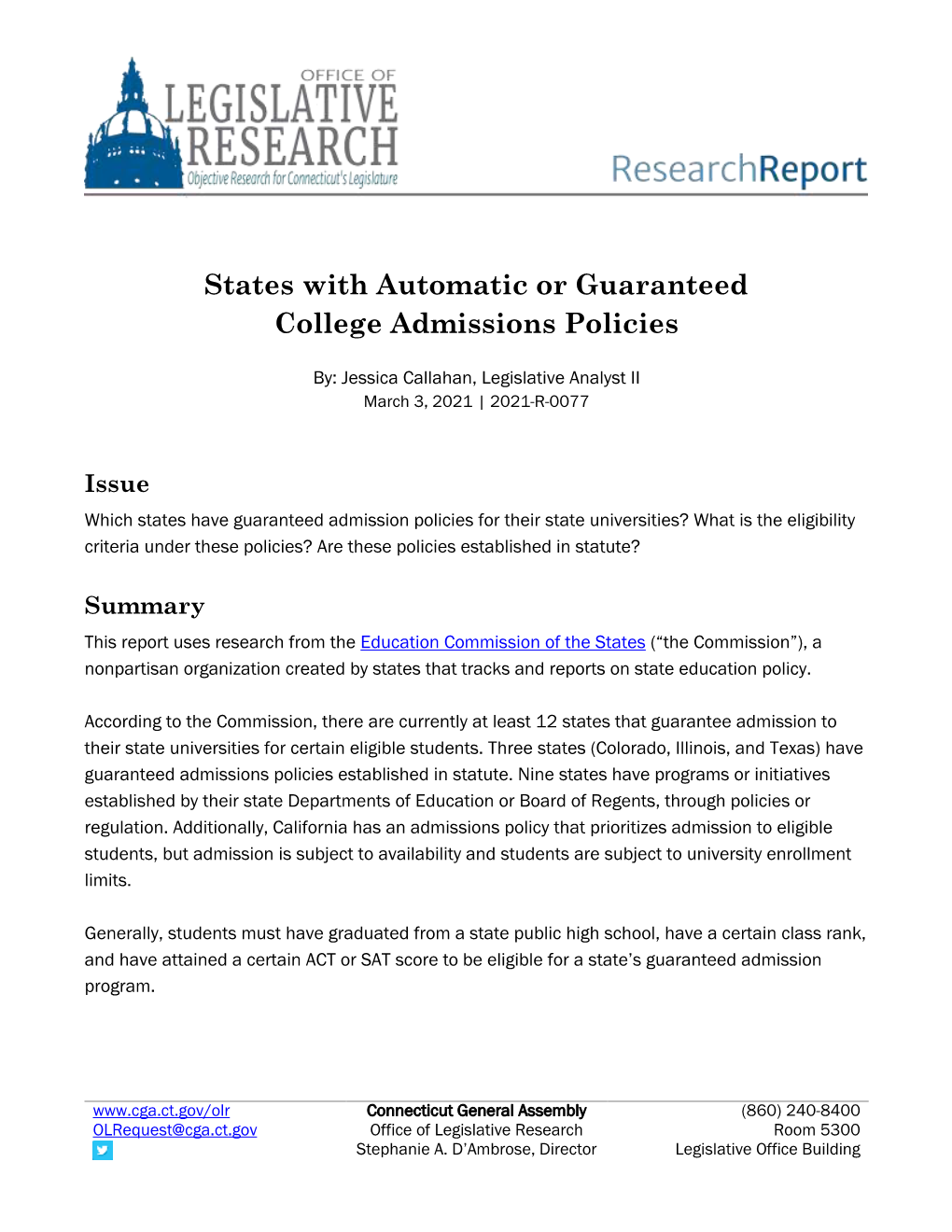 States with Automatic Or Guaranteed College Admissions Policies