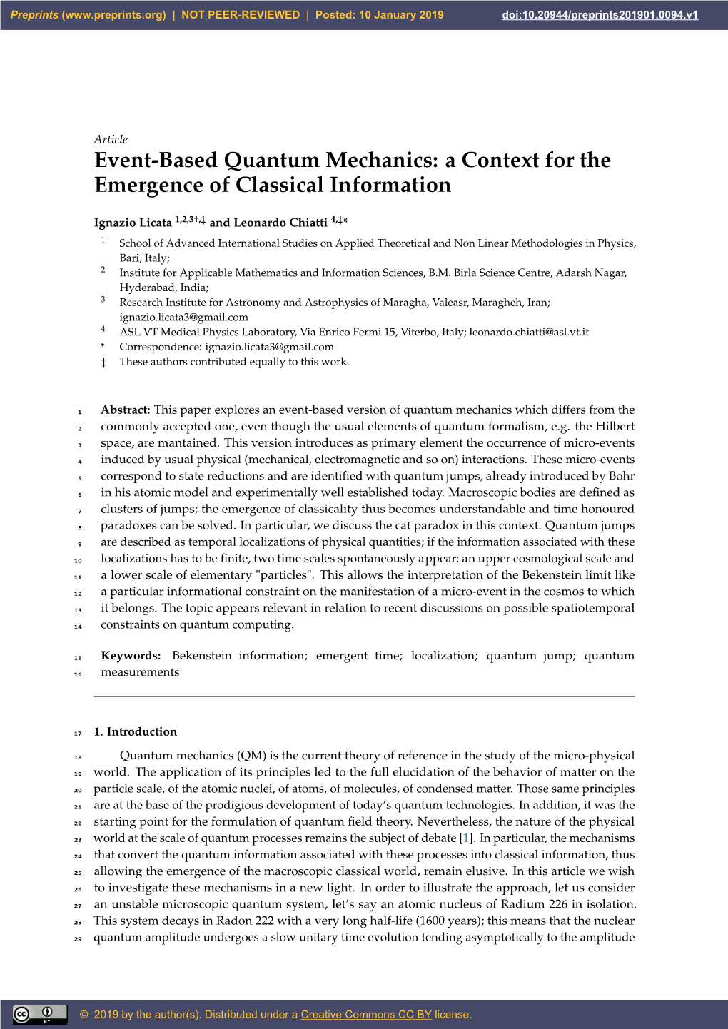 Event-Based Quantum Mechanics: a Context for the Emergence of Classical Information