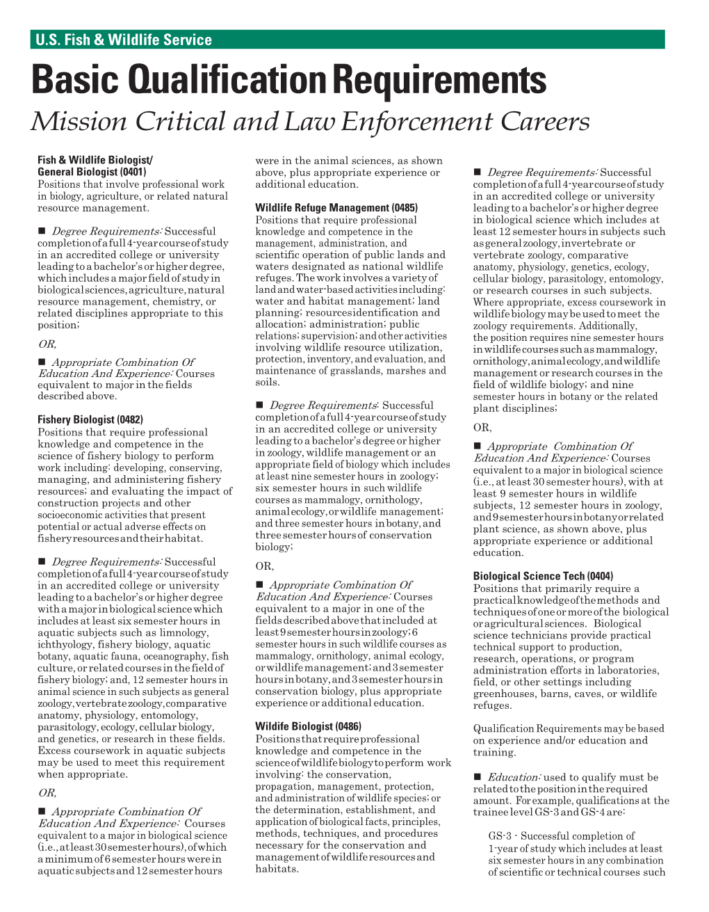 Basic Qualification Requirements Mission Critical and Law Enforcement Careers