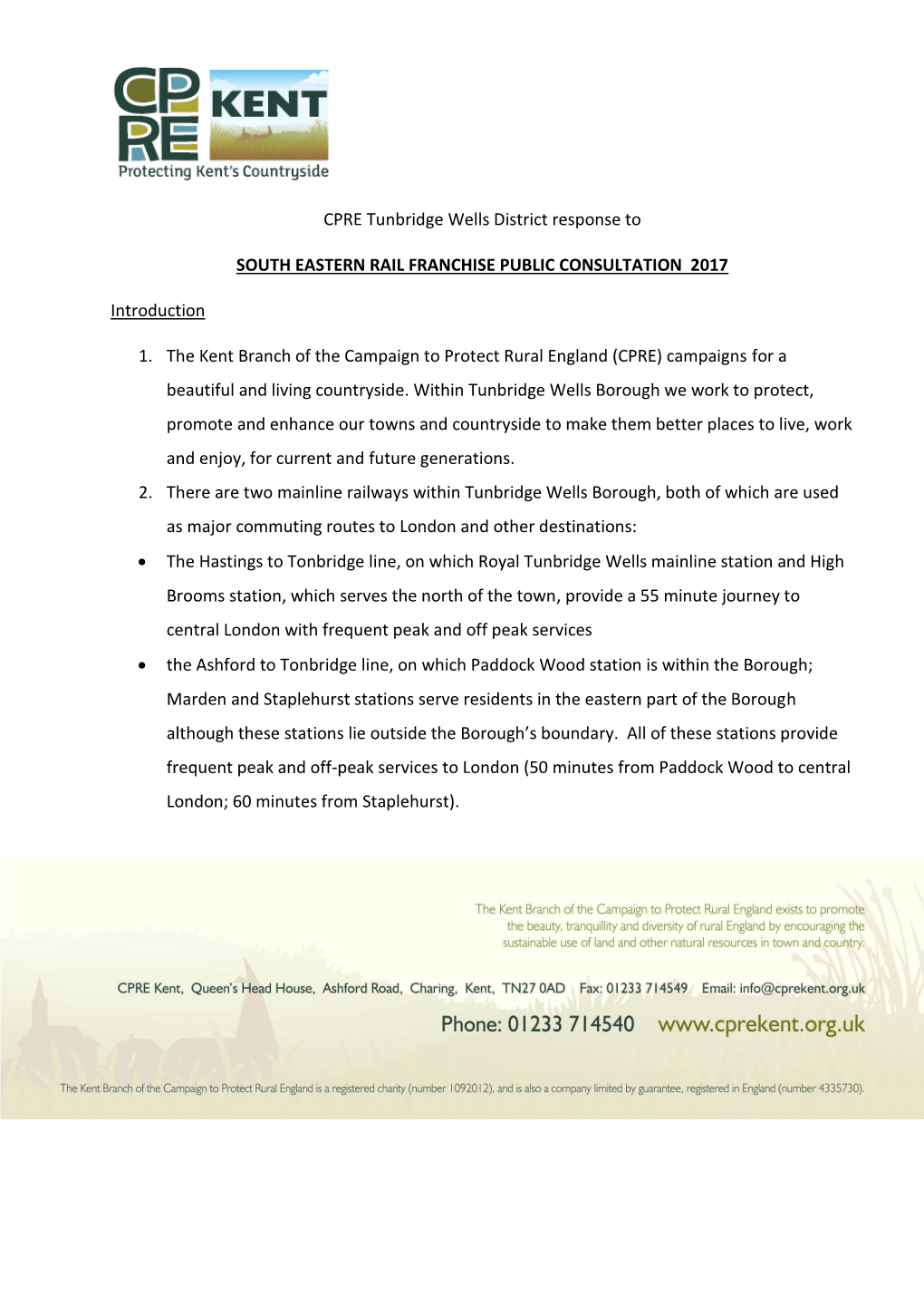 South Eastern Consultation Response Tunbridge Wells Committee May 2017