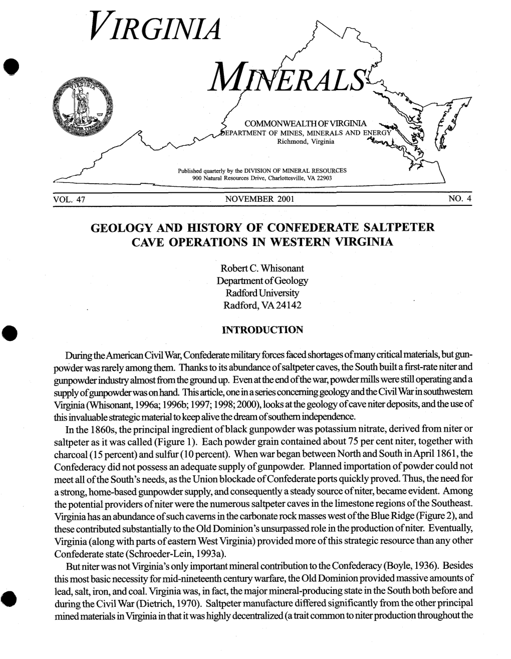 "Geology and History of Confederate Saltpeter Cave Operations In