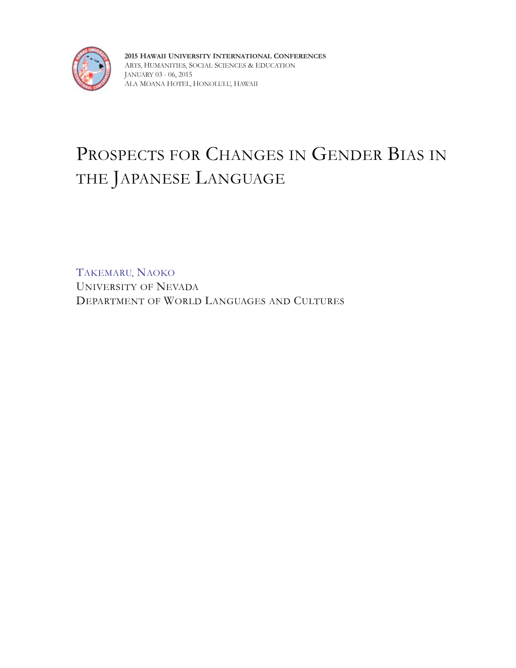 Prospects for Changes in Gender Bias in the Japanese Language