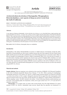 Archeterokrohnia Docrickettsae (Chaetognatha: Phragmophora: Heterokrohniidae), a New Species of Deep-Sea Arrow Worm from the Gulf of California