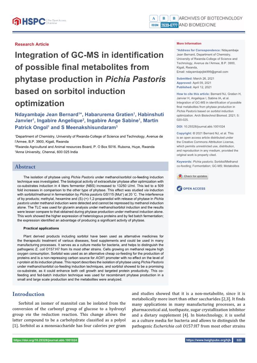 Integration of GC-MS in Identification of Possible Final Metabolites From