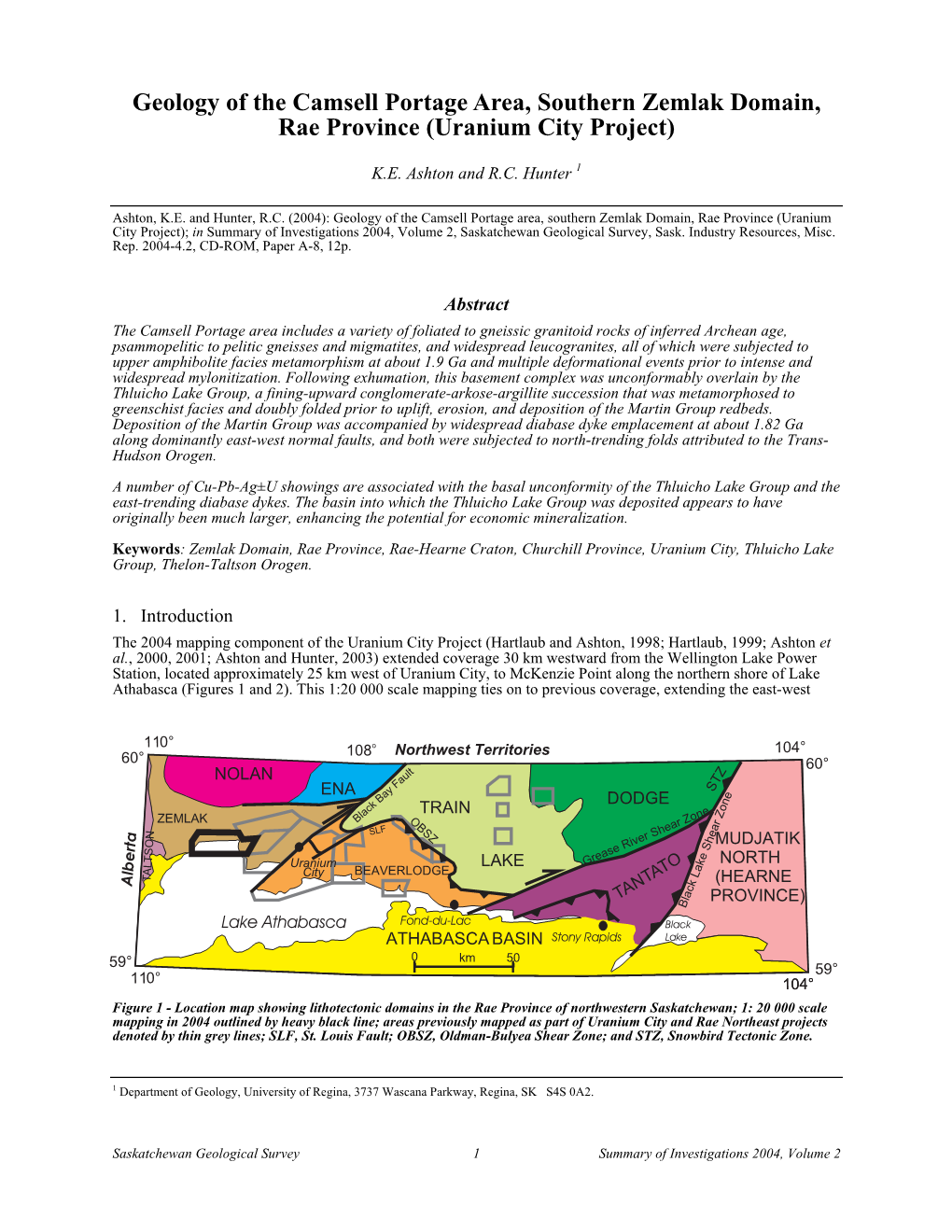 Geology of the Camsell Portage Area, Southern Zemlak Domain, Rae Province (Uranium City Project)