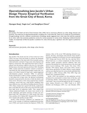 Operationalizing Jane Jacobs's Urban Design Theory: Empirical Verification from the Great City of Seoul, Korea