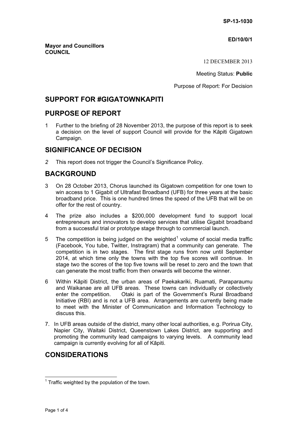 Support for #Gigatownkapiti Purpose of Report