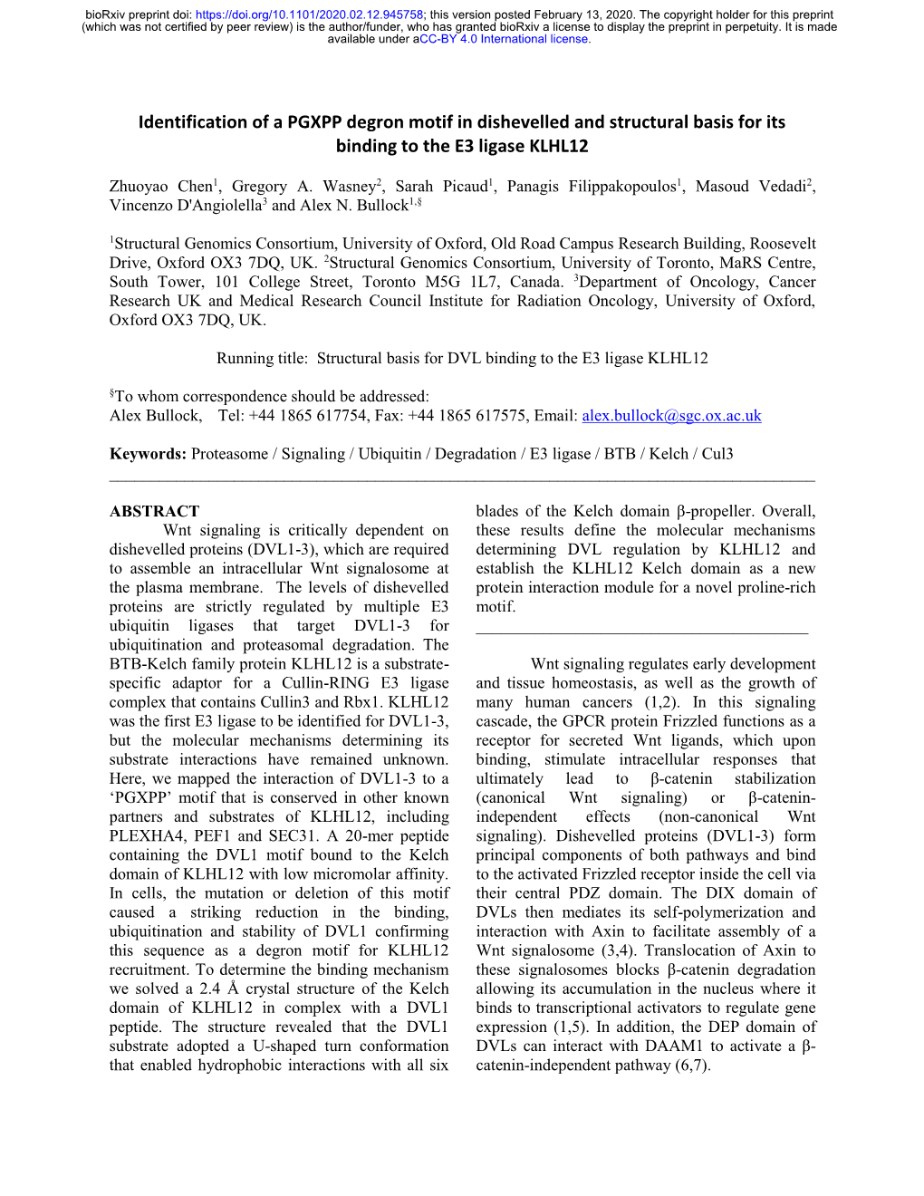 Identification of a PGXPP Degron Motif in Dishevelled and Structural Basis for Its Binding to the E3 Ligase KLHL12