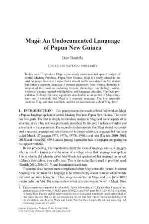 Magi: an Undocumented Language of Papua New Guinea