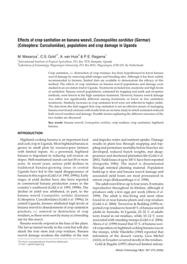Effects of Crop Sanitation on Banana Weevil, Cosmopolites Sordidus (Germar) (Coleoptera: Curculionidae), Populations and Crop Damage in Uganda