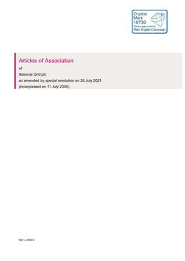 Articles of Association of National Grid Plc As Amended by Special Resolution on 26 July 2021 (Incorporated on 11 July 2000)