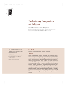 Evolutionary Perspectives on Religion