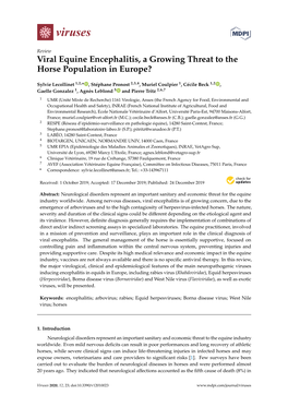 Viral Equine Encephalitis, a Growing Threat to the Horse Population in Europe?