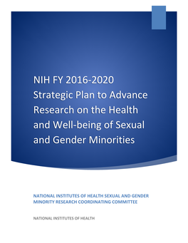 NIH FY 2016-2020 Strategic Plan to Advance Research on the Health and Well-Being of Sexual and Gender Minorities