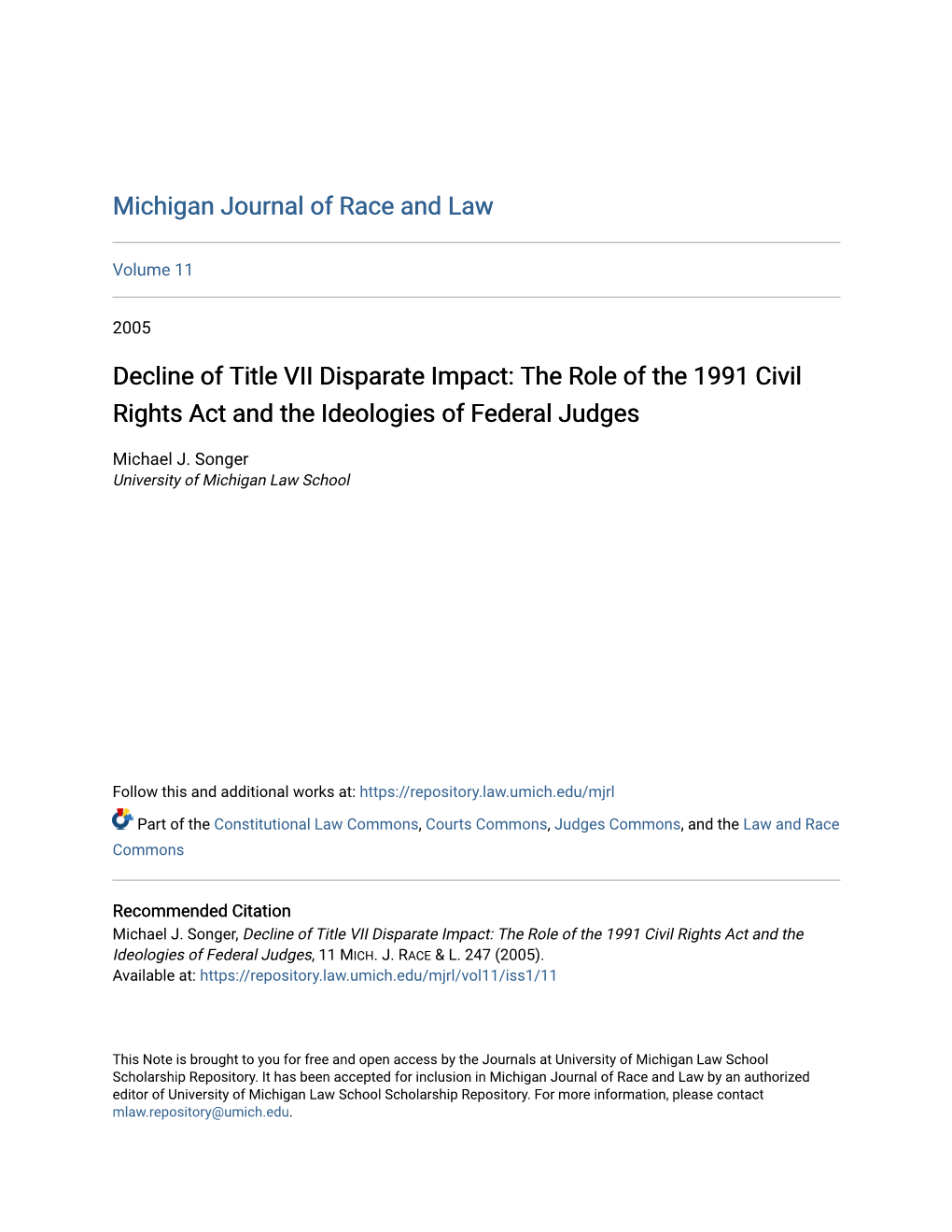 Decline of Title VII Disparate Impact: the Role of the 1991 Civil Rights Act and the Ideologies of Federal Judges