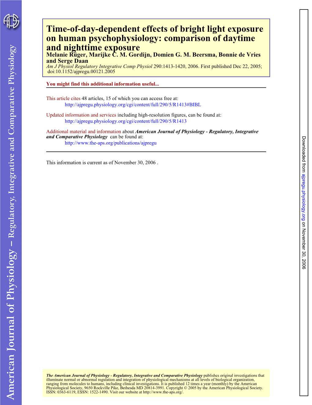 Comparison of Daytime Time-Of-Day-Dependent Effects Of