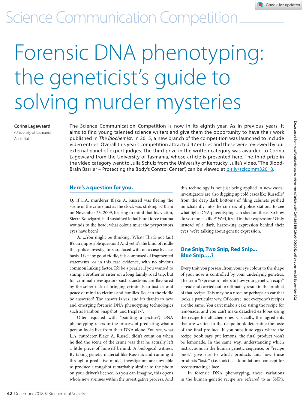 Forensic DNA Phenotyping: the Geneticist's Guide to Solving Murder