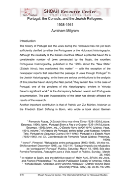 Portugal, the Consuls, and the Jewish Refugees, 1938-1941 Avraham Milgram