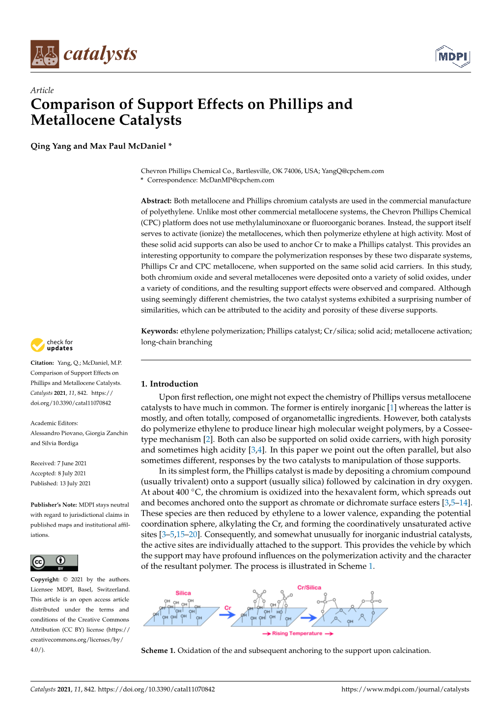 Comparison of Support Effects on Phillips and Metallocene Catalysts