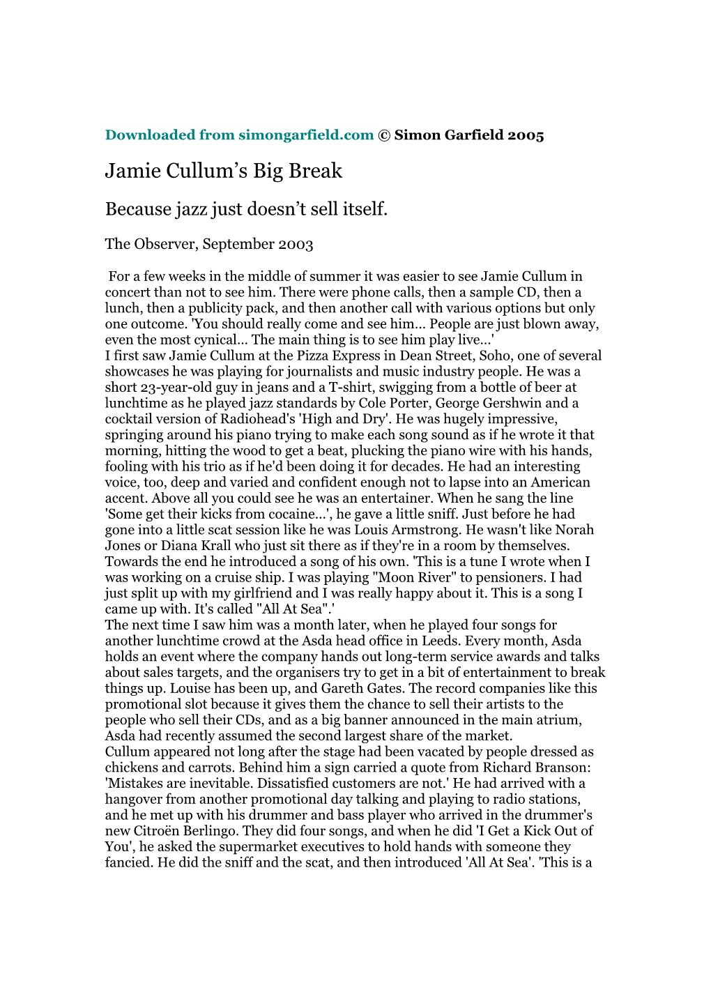 Jamie Cullum's Big Break