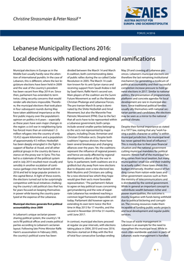 Lebanese Municipality Elections 2016: Local Decisions with National and Regional Ramifications