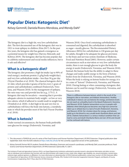 Popular Diets: Ketogenic Diet1 Kelsey Gemmill, Daniela Rivero-Mendoza, and Wendy Dahl2