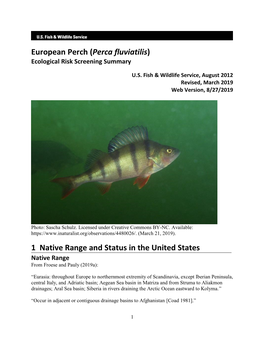 Perca Fluviatilis) Ecological Risk Screening Summary