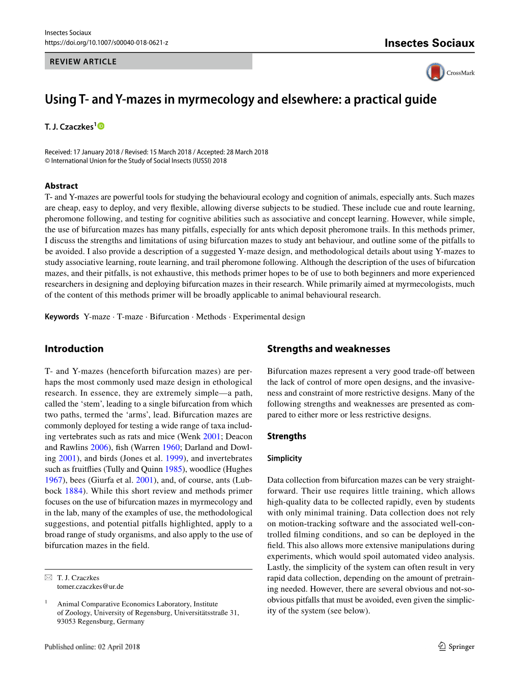 Using T- and Y-Mazes in Myrmecology and Elsewhere: a Practical Guide