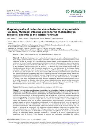 Morphological and Molecular Characterization of Myxobolids (Cnidaria, Myxozoa) Infecting Cypriniforms (Actinopterygii, Teleostei) Endemic to the Iberian Peninsula