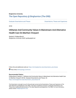 Utilitarian and Community Values in Mainstream and Alternative Health Care on Martha's Vineyard