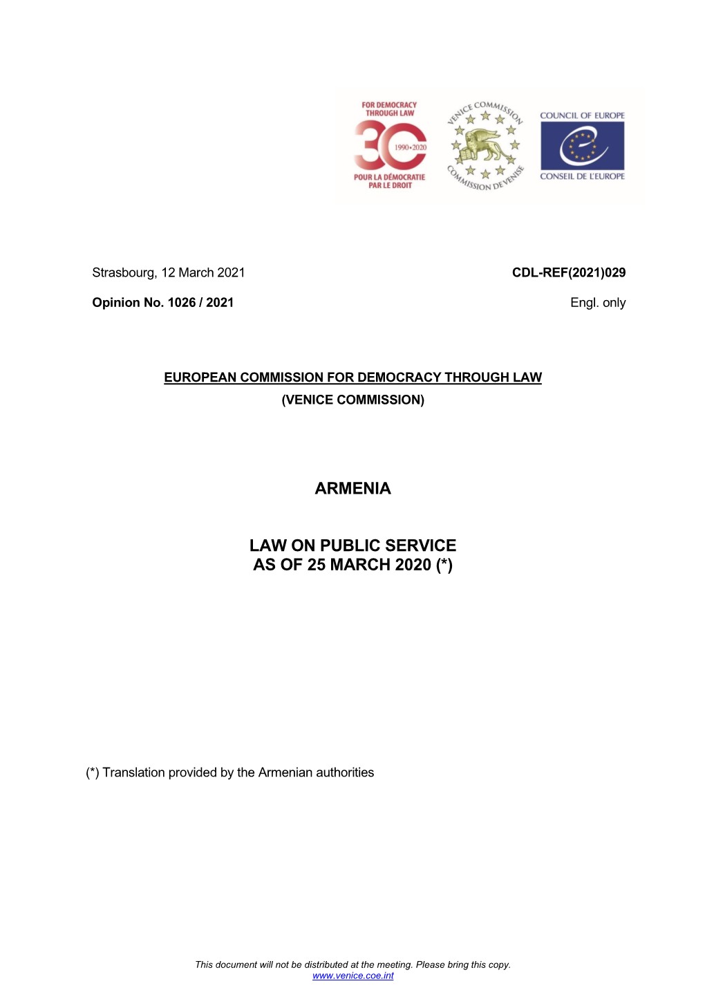 Armenia Law on Public Service As of 25 March 2020