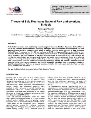Threats of Bale Mountains National Park and Solutions, Ethiopia