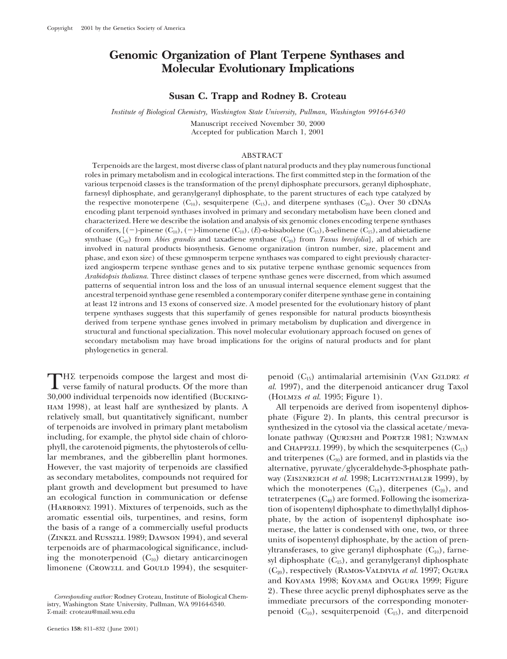 Genomic Organization of Plant Terpene Synthases and Molecular Evolutionary Implications