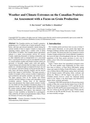 Weather and Climate Extremes on the Canadian Prairies: an Assessment with a Focus on Grain Production
