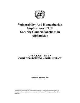 Vulnerability and Humanitarian Implications of UN Security Council Sanctions in Afghanistan