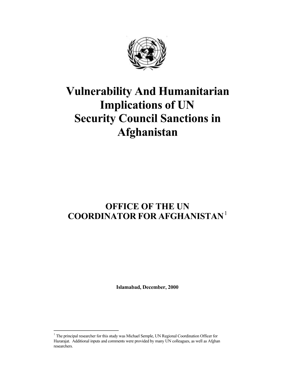 Vulnerability and Humanitarian Implications of UN Security Council Sanctions in Afghanistan